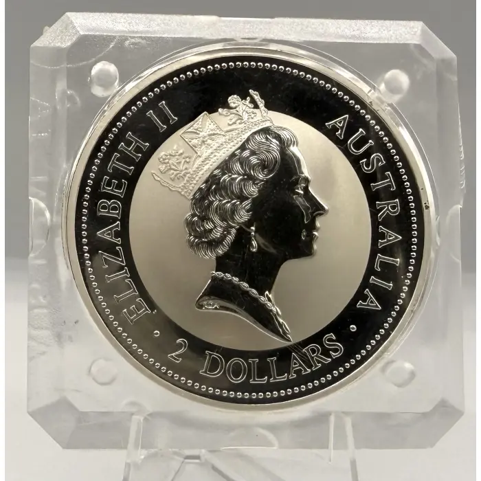 1997 Perth Mint Australian Kookaburra 2oz silver coin in original square capsule