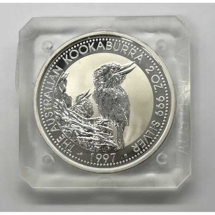 1997 Perth Mint Australian Kookaburra 2oz silver coin in original square capsule