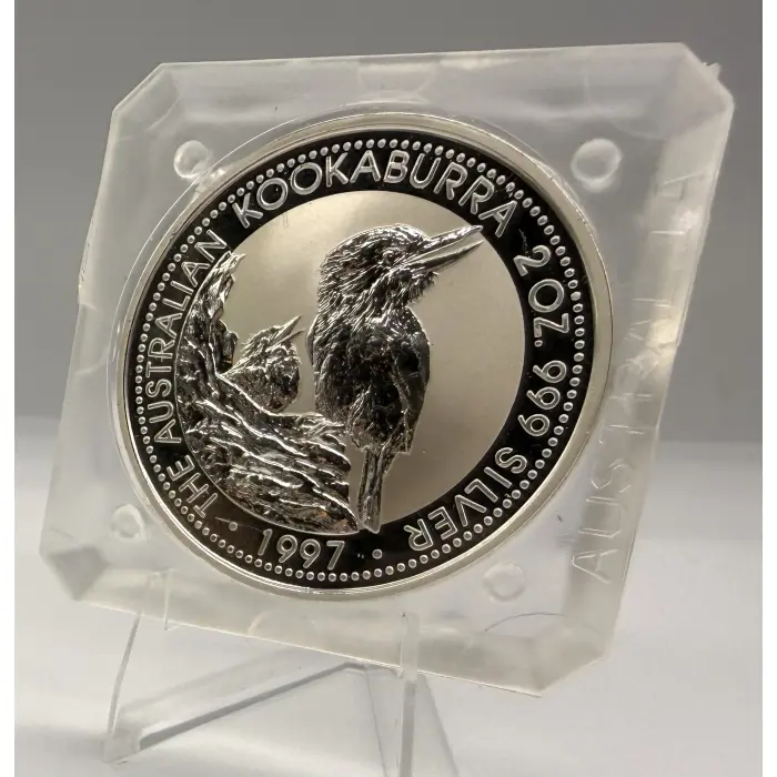 1997 Perth Mint Australian Kookaburra 2oz silver coin in original square capsule