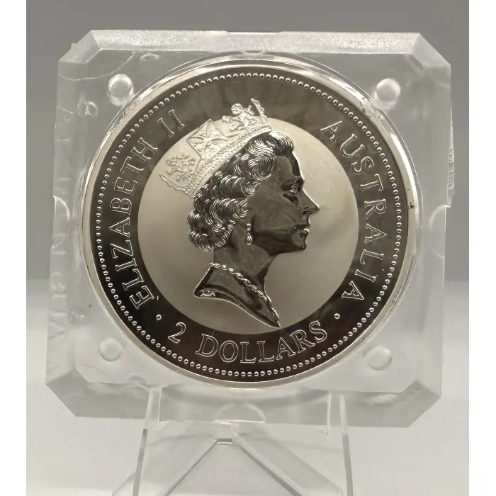 1997 Perth Mint Australian Kookaburra 2oz silver coin in original square capsule