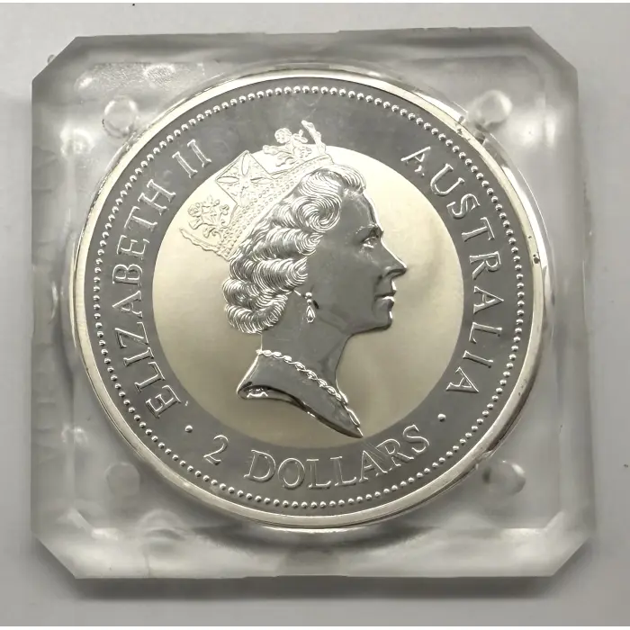 1997 Perth Mint Australian Kookaburra 2oz silver coin in original square capsule