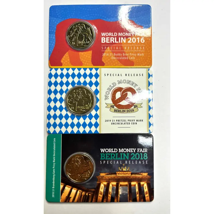 Berlin World Money Fair $1 Privy Coins (3 Different Privy Marks)