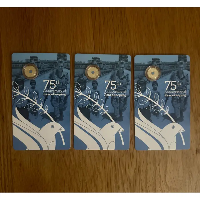 Set of 3 x 2022 $ 2 C MINT MARK 75th Anniversary of Peacekeeping Coin on card 