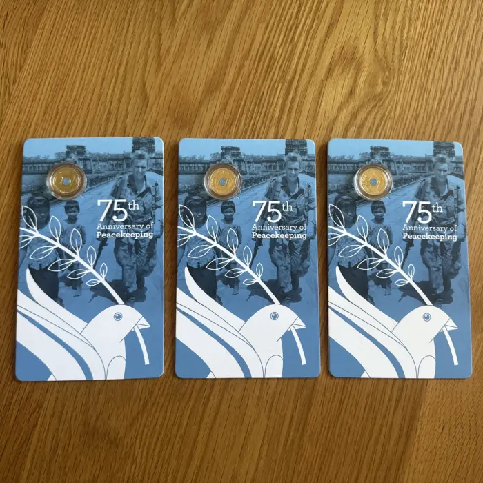 Set of 3 x 2022 $ 2 C MINT MARK 75th Anniversary of Peacekeeping Coin on card 