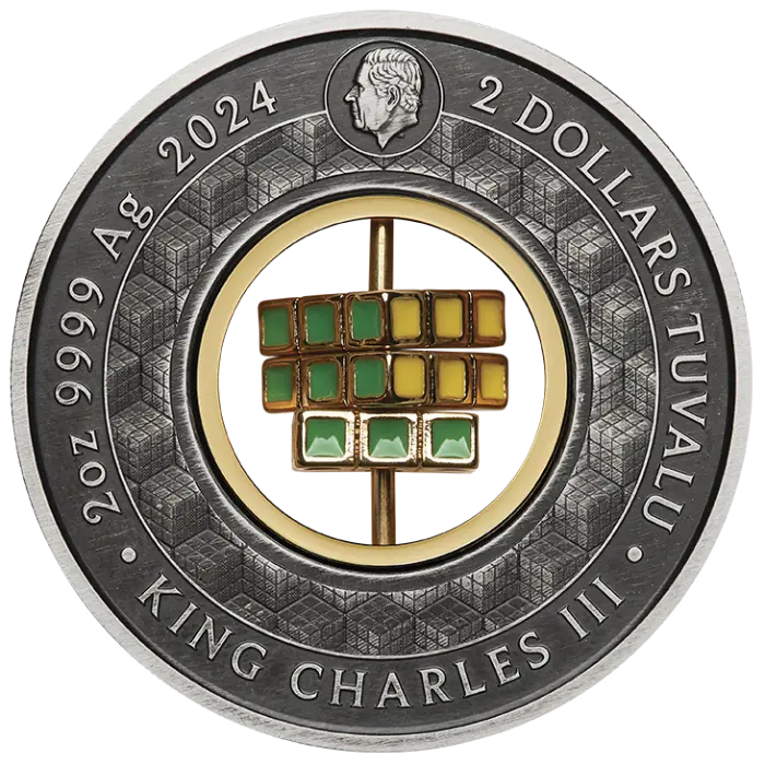 2024 Rubik's Cube 50th Anniversary 2oz Silver Antiqued Coloured Perth Mint 