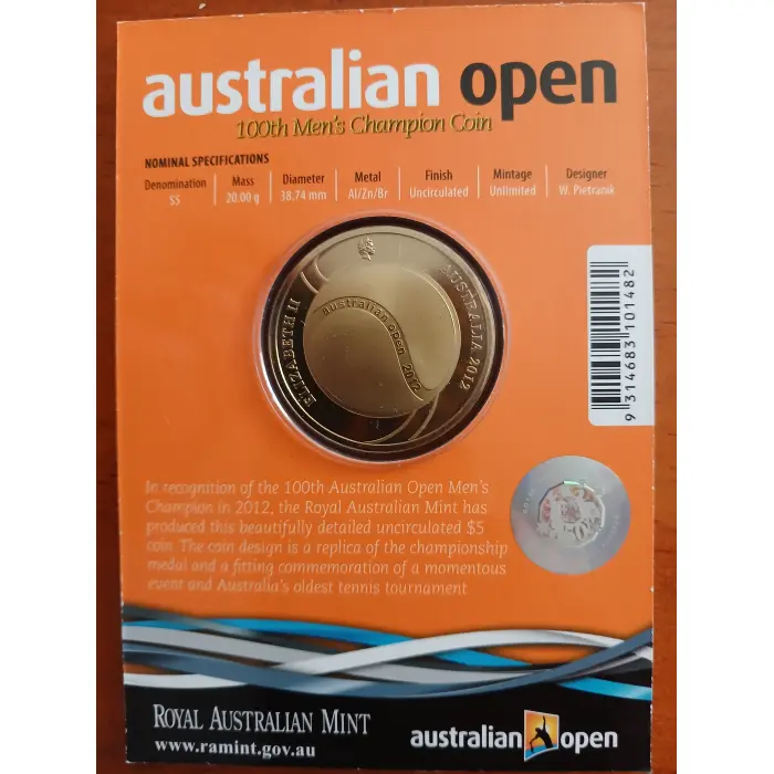 2012 Australian Open $5 coin unc.