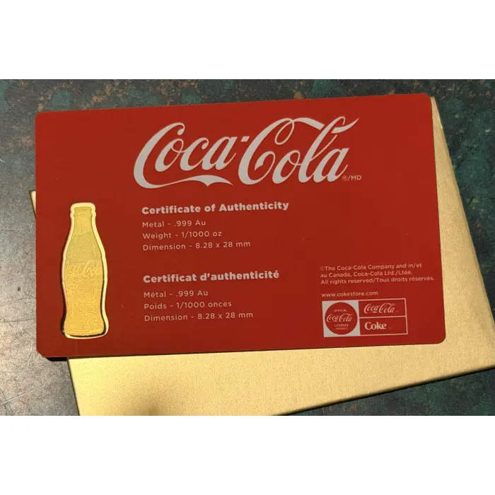 Coca-Cola® 1/1000 oz Gold Shaped Bottle in Card 