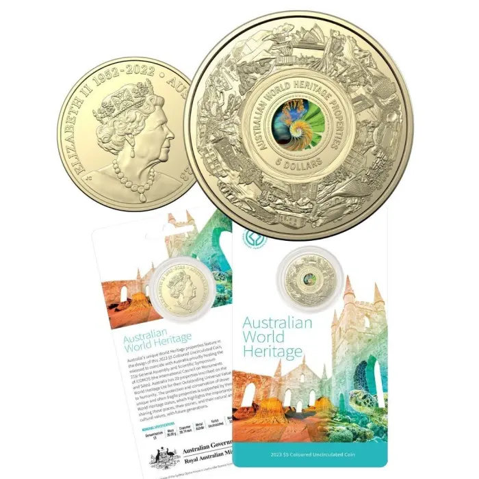 2023 $5 World Heritage Carded Coin - Mintage: 30,000