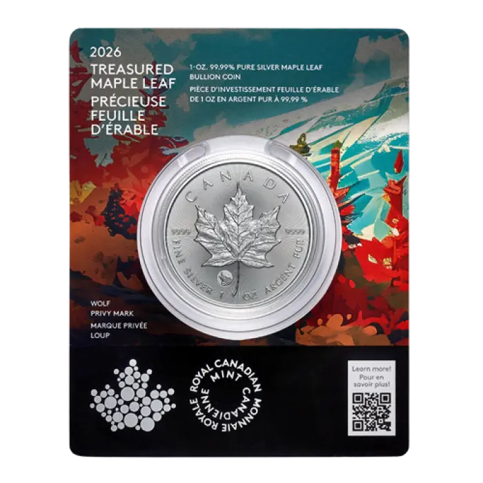 2026 Treasured Maple Leaf Wolf Privy Mark 1oz Silver Bullion 5 RCM