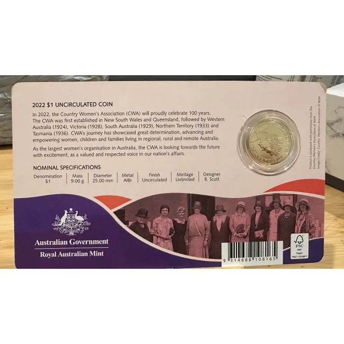 2022 Centenary of the Country Women’s Association CWA $1 Coloured Coin-100 Year