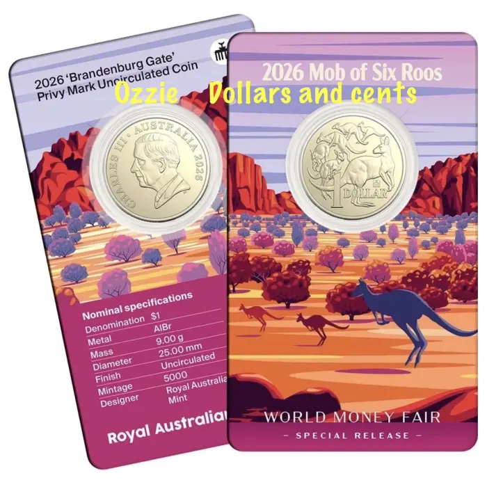 2026 $1 Mob Of Six Roos -UNC  Brandenburg Gate Privy Mark