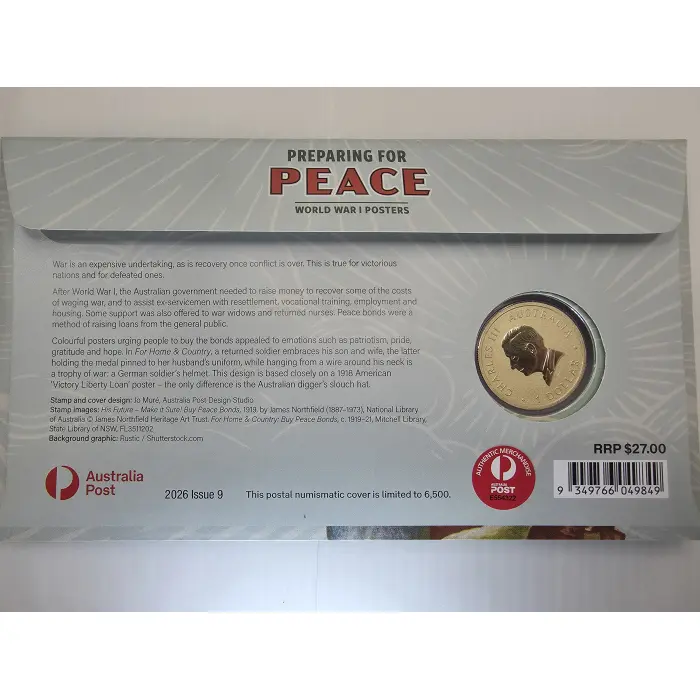 2026 ANZAC Day Preparing for Peace World War I Posters $1 Coin PNC