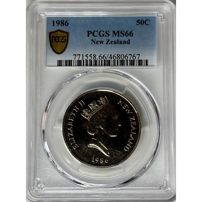 1986 PCGS MS66 50 Cent Endeavour NZ Coin 2001