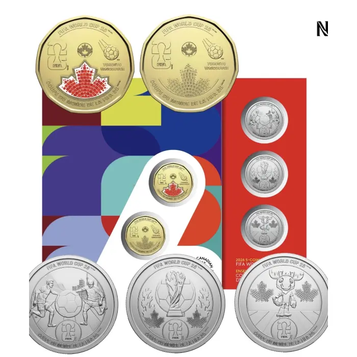 2026 Canada FIFA World Cup 5-Coin Set And 1 single 50c FIFA  coloured coin card