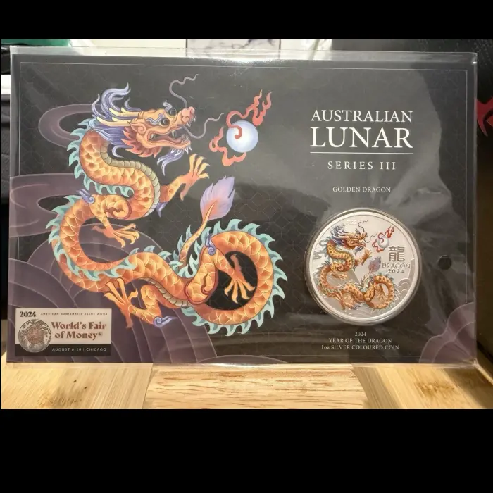 2024 Lunar Series III Year of the Dragon 1oz Silver Coloured Coin in Card Golden