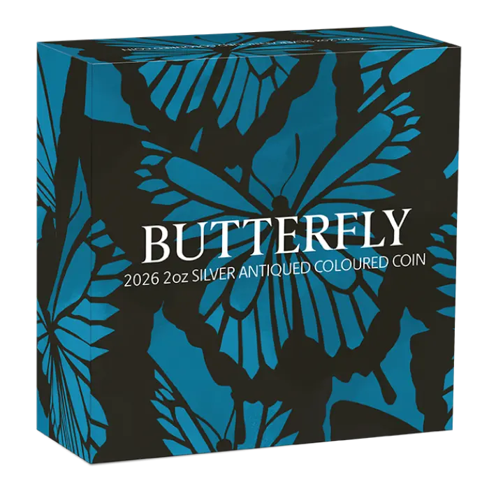 Australia Butterfly 2026 $2 Colour 2oz Silver Antique Coin