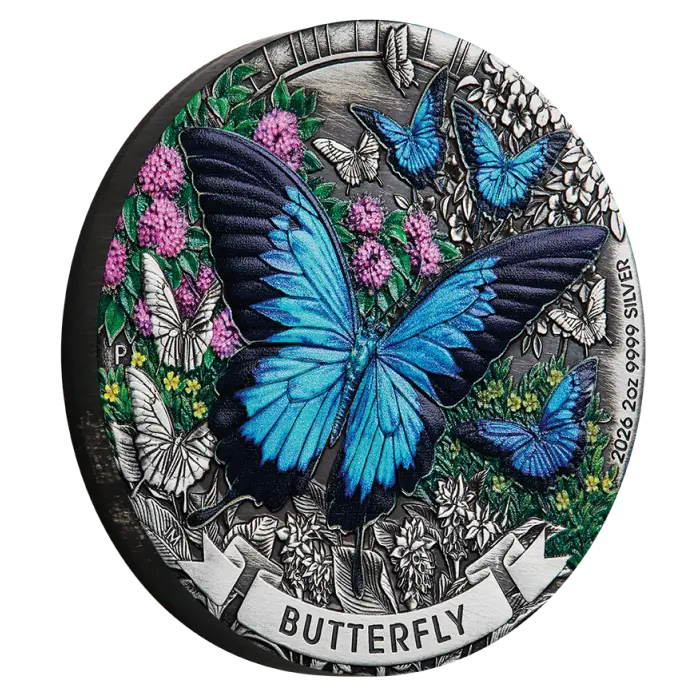 Australia Butterfly 2026 $2 Colour 2oz Silver Antique Coin