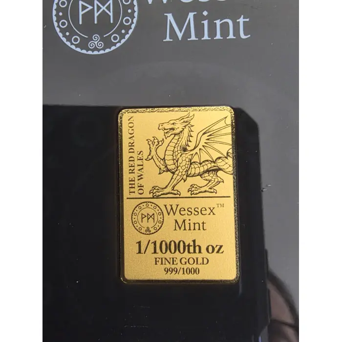 1/1000th oz gold bar "Red Dragon of wales"