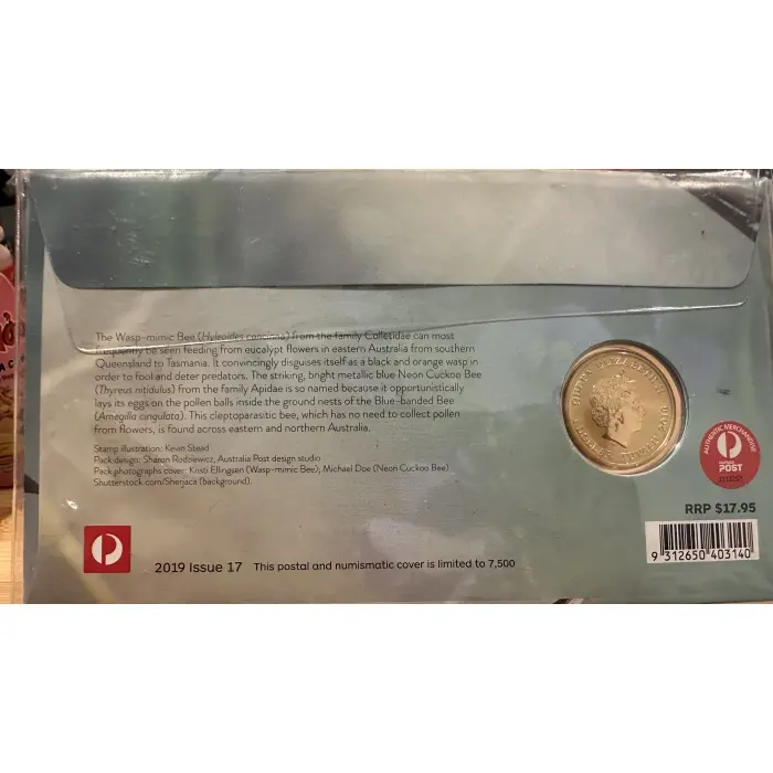 2019 Coloured $1 NATIVE BEES PNC WITH A TUVALU UNC COIN & STAMPS