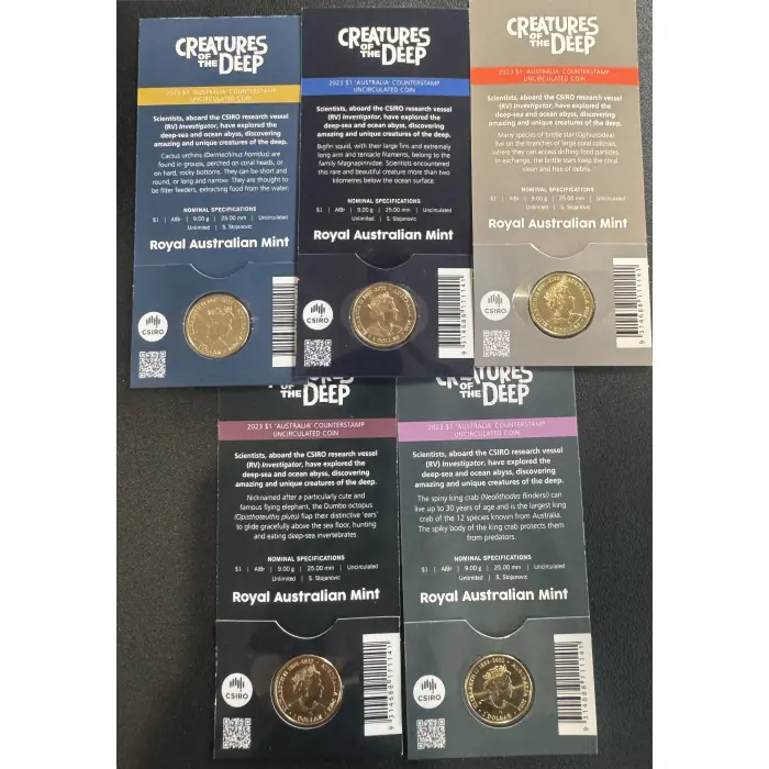 2023 $1 map Counterstamp creatures of the deep Coin Set of 5 Cards Hard To Find