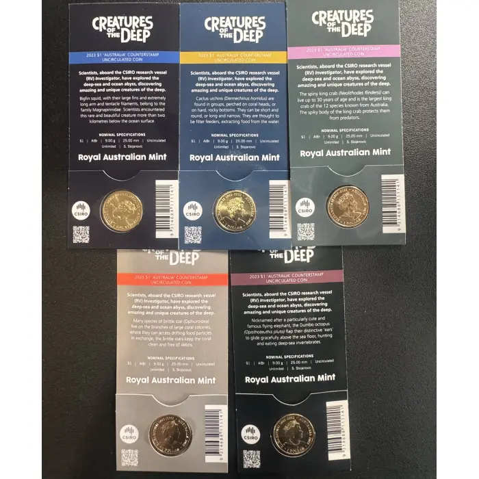 2023 $1 map Counterstamp creatures of the deep Coin Set of 5 Cards Hard To Find