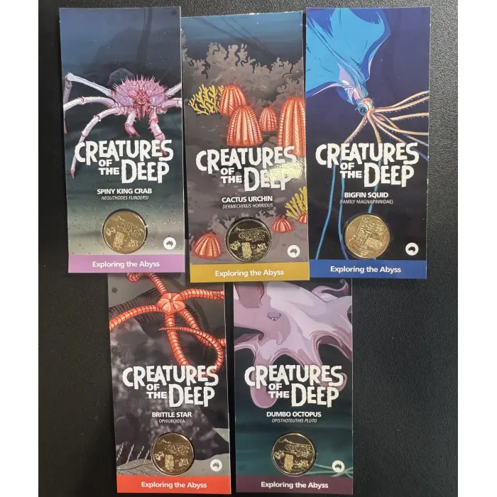 2023 $1 map Counterstamp creatures of the deep Coin Set of 5 Cards Hard To Find