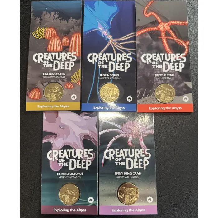 2023 $1 map Counterstamp creatures of the deep Coin Set of 5 Cards Hard To Find