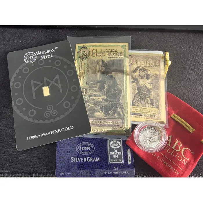 Gold And Silver Fractional bundle gold bar silver bar goldbacks, britannia 1/4oz