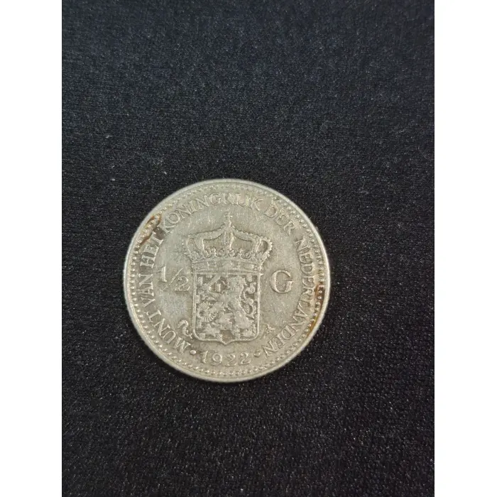 ​1922 Netherlands 1/2 Gulden Silver Coin – Queen Wilhelmina 🇳🇱 