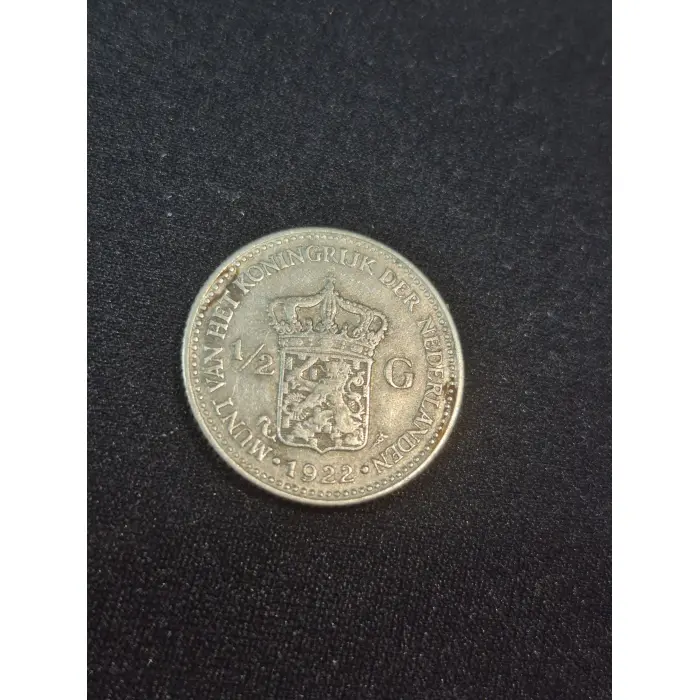 ​1922 Netherlands 1/2 Gulden Silver Coin – Queen Wilhelmina 🇳🇱 