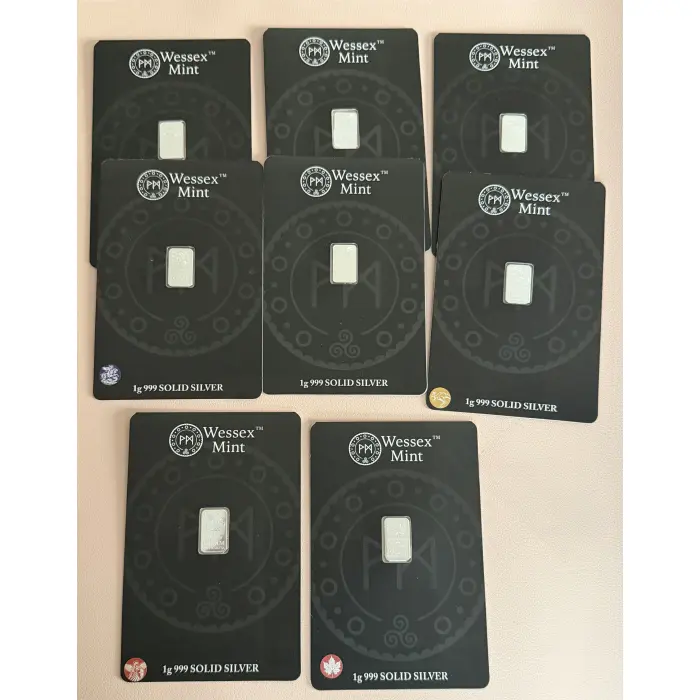 1g 999 Solid Silver Bar - The Wessex Mint Blister Packs - choose from below