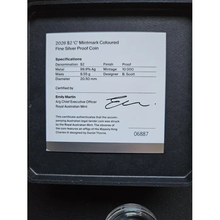 2026 $2 'C' Mintmark Dawn Service Coloured Silver Proof