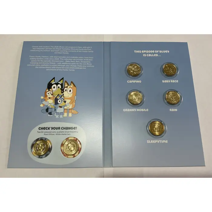 2026 BLUEY FOLDER  + 5 UNC $2 COINS + 2 UNC $2 TILL COINS