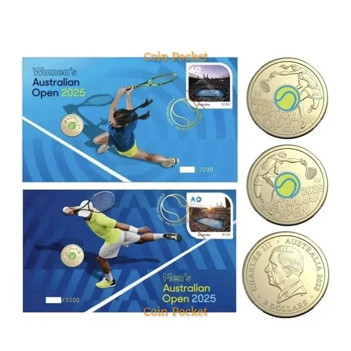 Men's Women's Set Australian Open $2 Tennis Ball 2025 Privy Yellow Fluro Coins