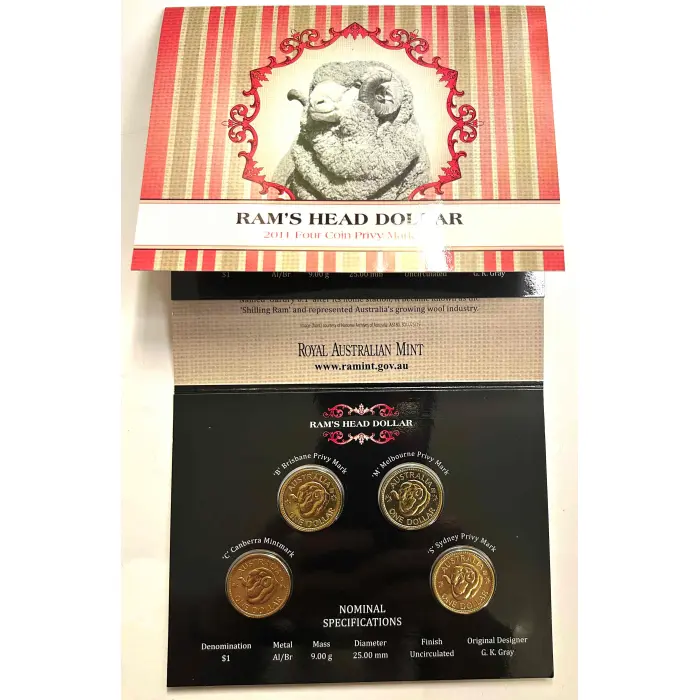 2011 RAM's Head Dollar. 2 X 4 COIN $1 SETS PRIVY MARKS C B S M A D P H