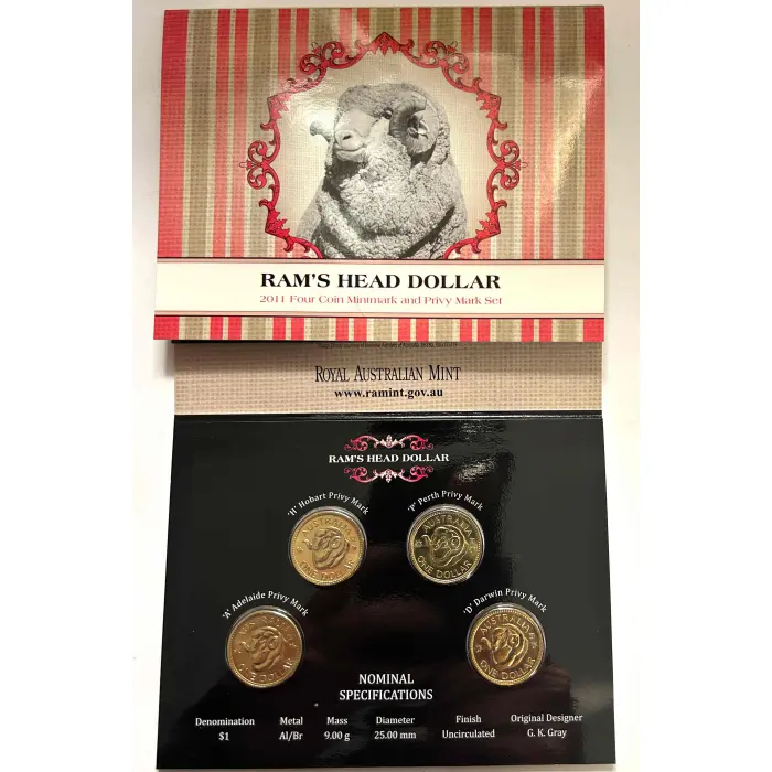 2011 RAM's Head Dollar. 2 X 4 COIN $1 SETS PRIVY MARKS C B S M A D P H