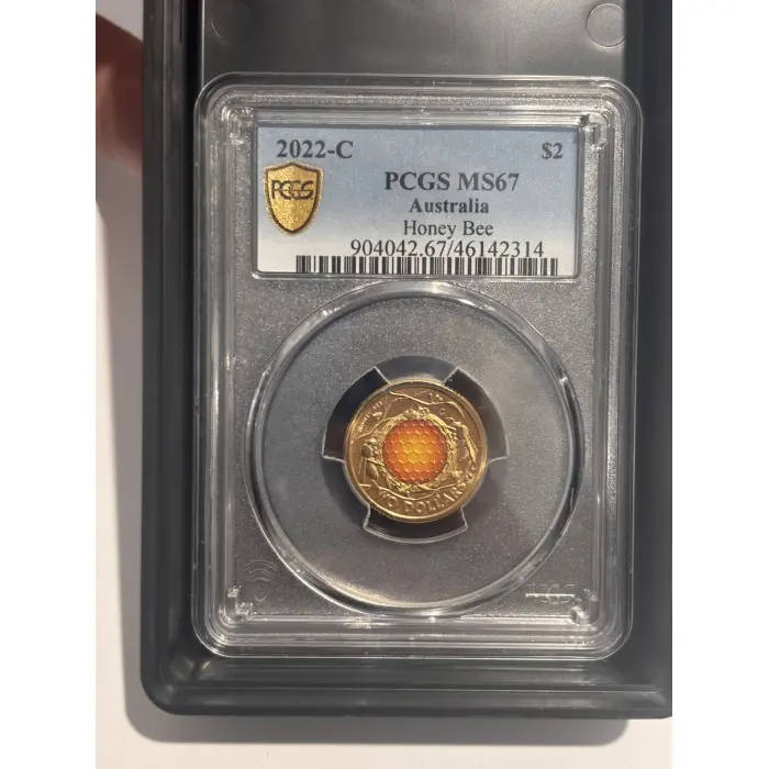 2022-C Mint Honey Bee $2 Coloured Coin PCGS MS67 Slabbed