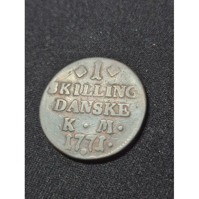 Vintage 1771 Denmark 1 Skilling Danske Copper Coin