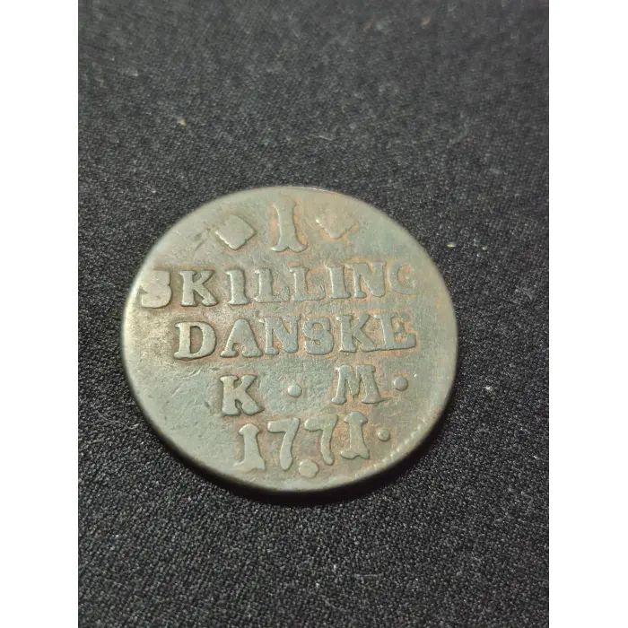 Vintage 1771 Denmark 1 Skilling Danske Copper Coin