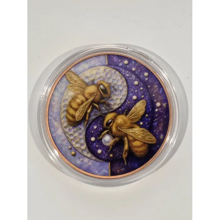 1oz colourised copper "blueberry honeybee"