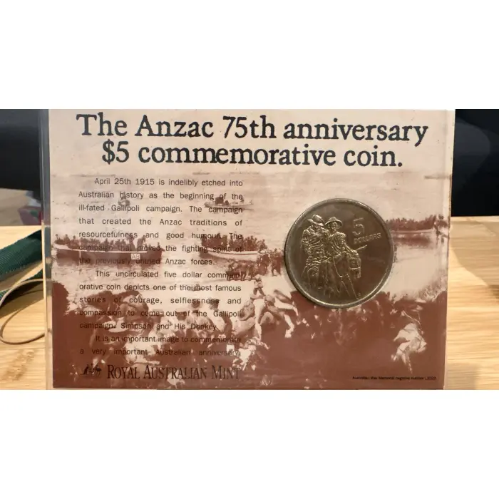 1990 $5 Anzac 75th Anniversary Commemorative Coin
