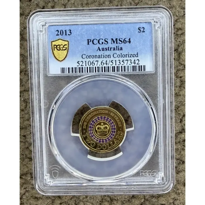 2013 $2 Coronation Coloured Coin PCGS MS64