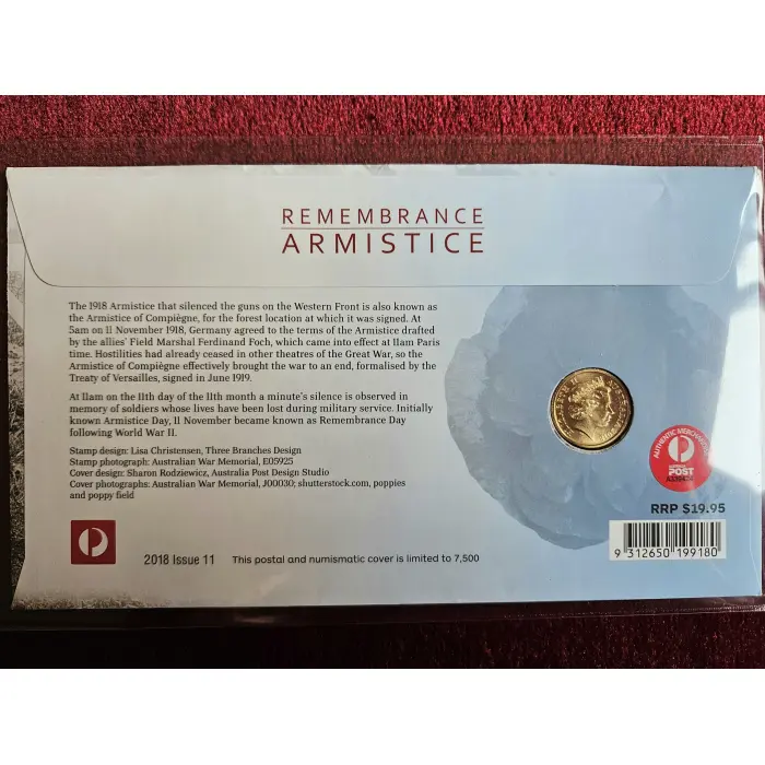 2018 $2 Remembrance Day Armistice C Mintmark Red Poppy PNC Mintage 7,500