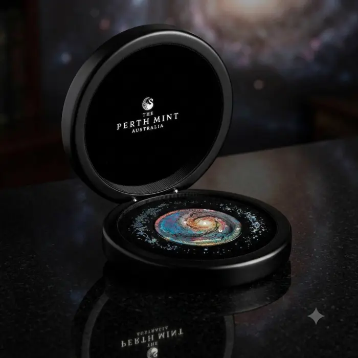 Extragalactic 2025 5oz Silver Patinaed Coloured Coin with Diamonds