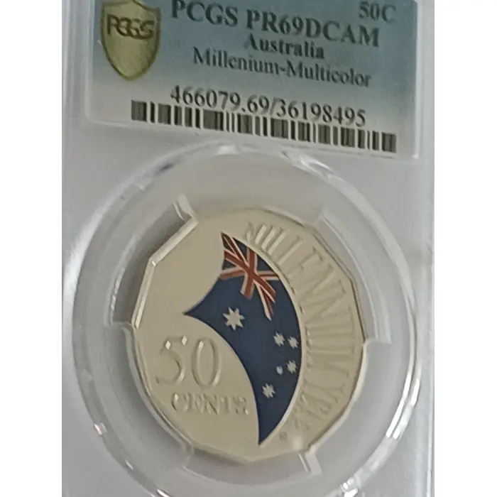 2000 coloured millennium coin in a pcgs graded pr69