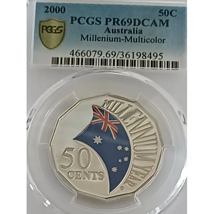 2000 coloured millennium coin in a pcgs graded pr69