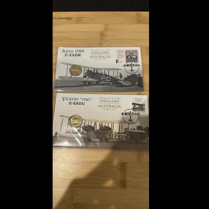 2019 $1 Privy mark Airco DH-9 G-EAQM & Vickers Vimy G-EAOU PNC Pair