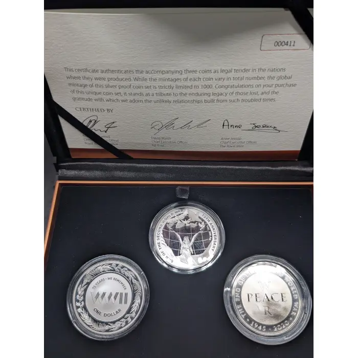 2020 75th Anniversary Of The End WWII Three Coin Silver Proof Set
