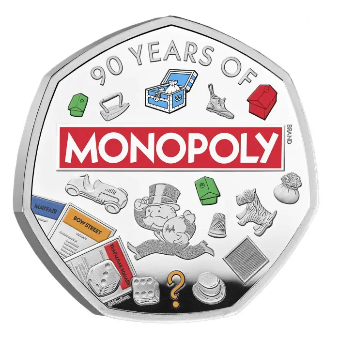 2025 UK Silver 50p 90 Years Of Monopoly - Mintage: 4,500 (0.238oz)