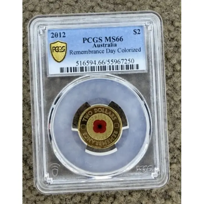 2012 $2 Remembrance Day Coloured Coin PCGS MS66